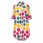 All Over Smiley Preslie Poplin Shirt Dress | Organic Cotton Beltable Dress or Tunic with Pockets