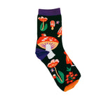 Amanita Trippy Mushroom Black Cotton Crew Socks | Dark Botanical Aesthetic | Poisonous Mushroom by The Bullish Store