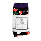 Amanita Trippy Mushroom Black Cotton Crew Socks | Dark Botanical Aesthetic | Poisonous Mushroom by The Bullish Store