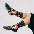 Amanita Trippy Mushroom Black Cotton Crew Socks | Dark Botanical Aesthetic | Poisonous Mushroom by The Bullish Store