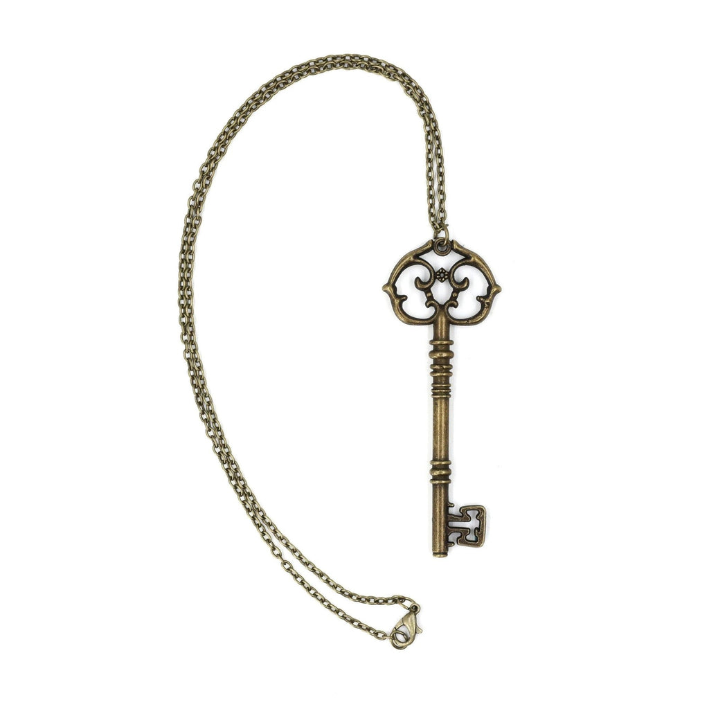 Antique Key Pendant Necklace in Aged Brass Tone or Silver by The Bullish Store