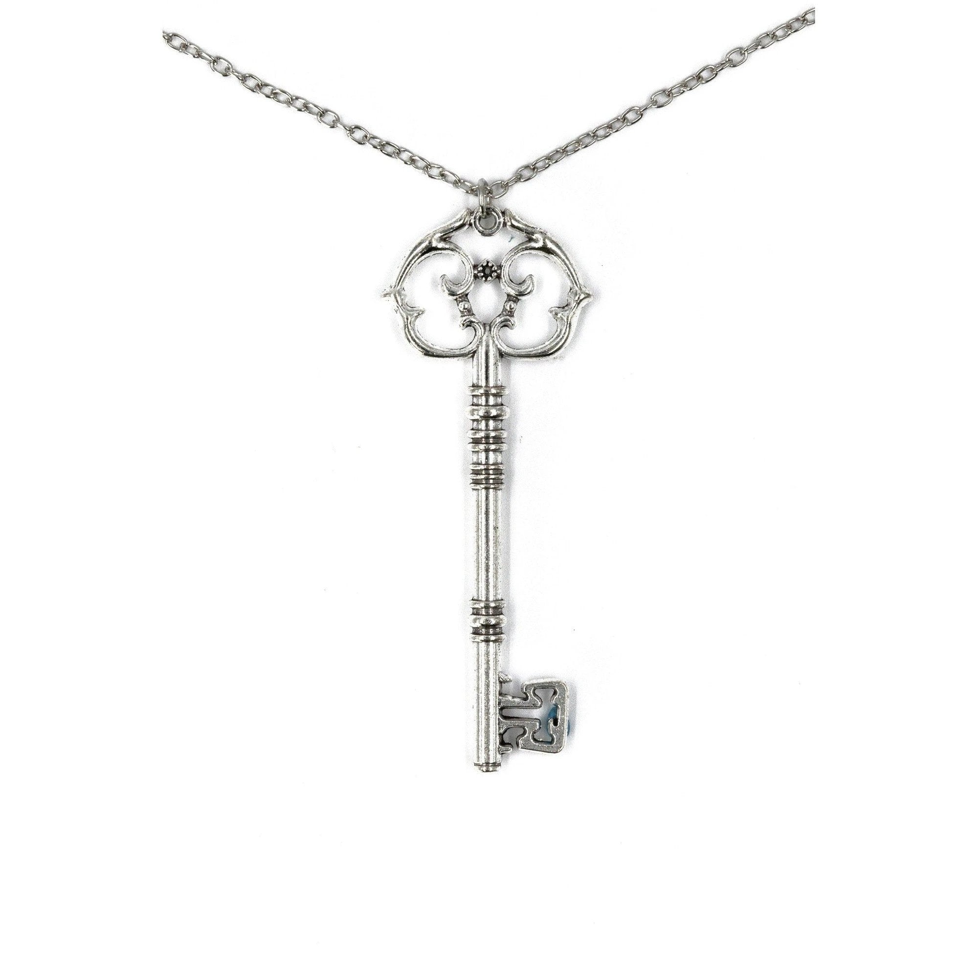 Antique Key Pendant Necklace in Aged Brass Tone or Silver by The Bullish Store