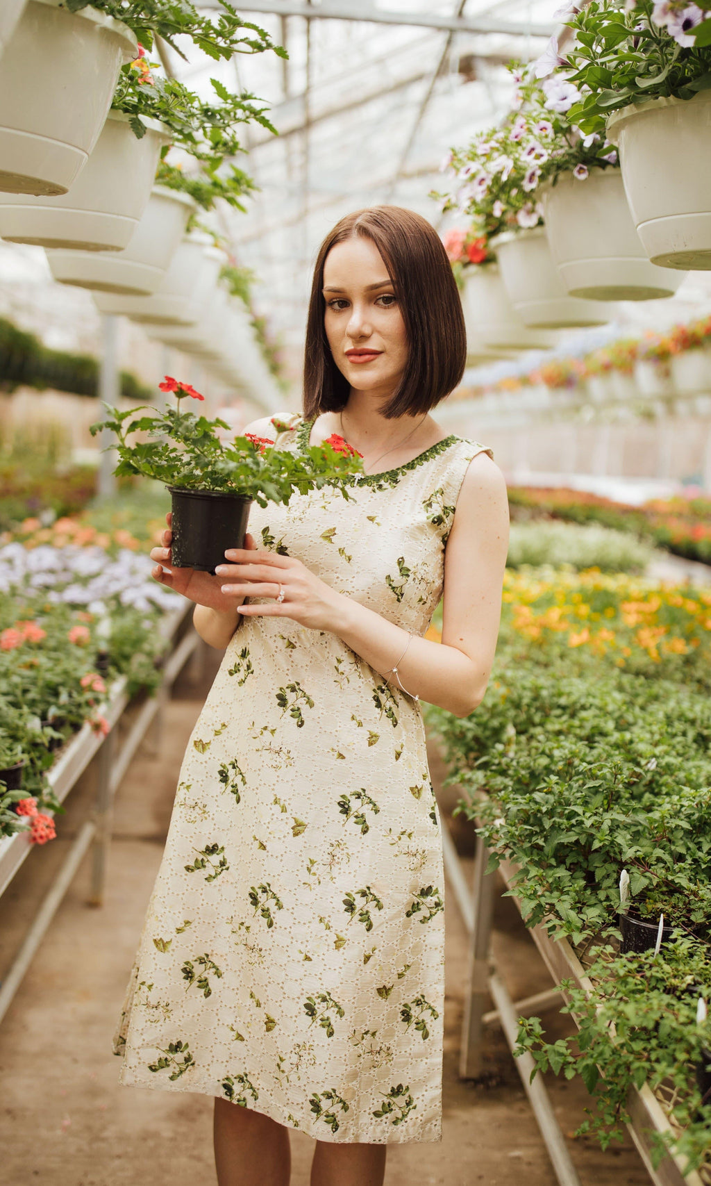 Ardani Silk Midi Dress with Eyelet Embroidery