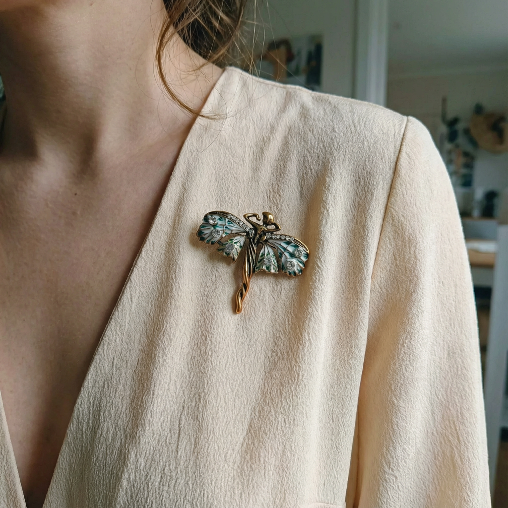 Art Nouveau Fairy Brooch | Vintage Enchanted Fairytale Pin 1.8" x 1.6"