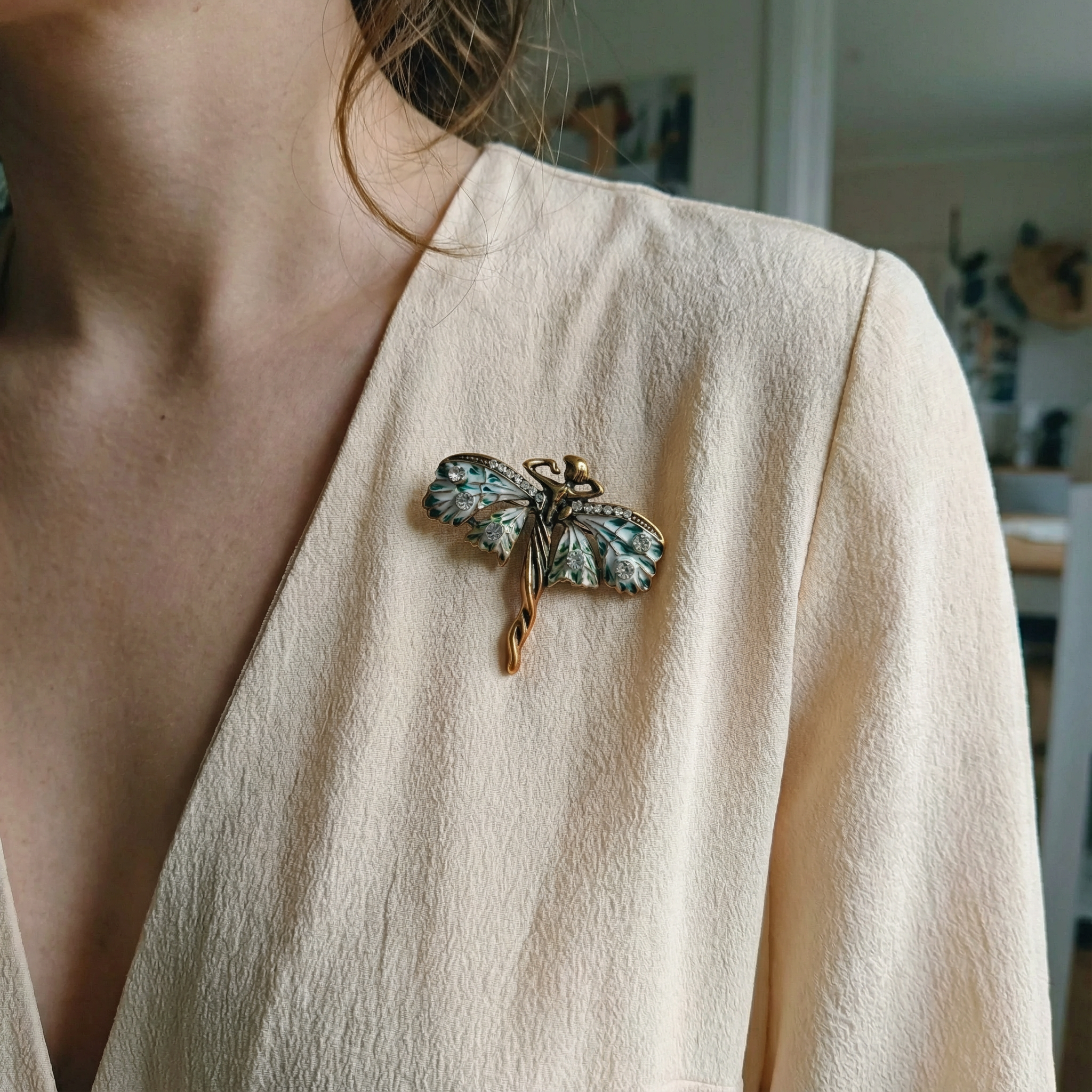 Art Nouveau Fairy Brooch | Vintage Enchanted Fairytale Pin 1.8" x 1.6"