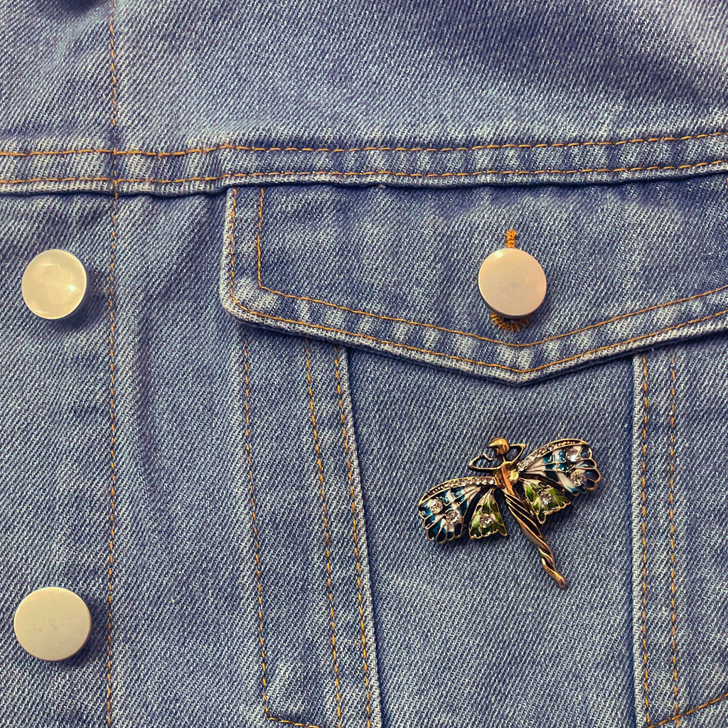 Art Nouveau Fairy Brooch | Vintage Enchanted Fairytale Pin 1.8" x 1.6"