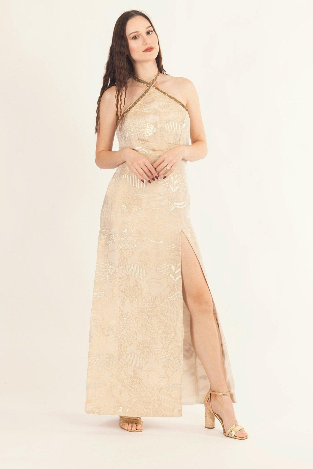 Athena Tan Long Dress with Slit