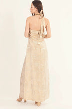 Athena Tan Long Dress with Slit by Raas