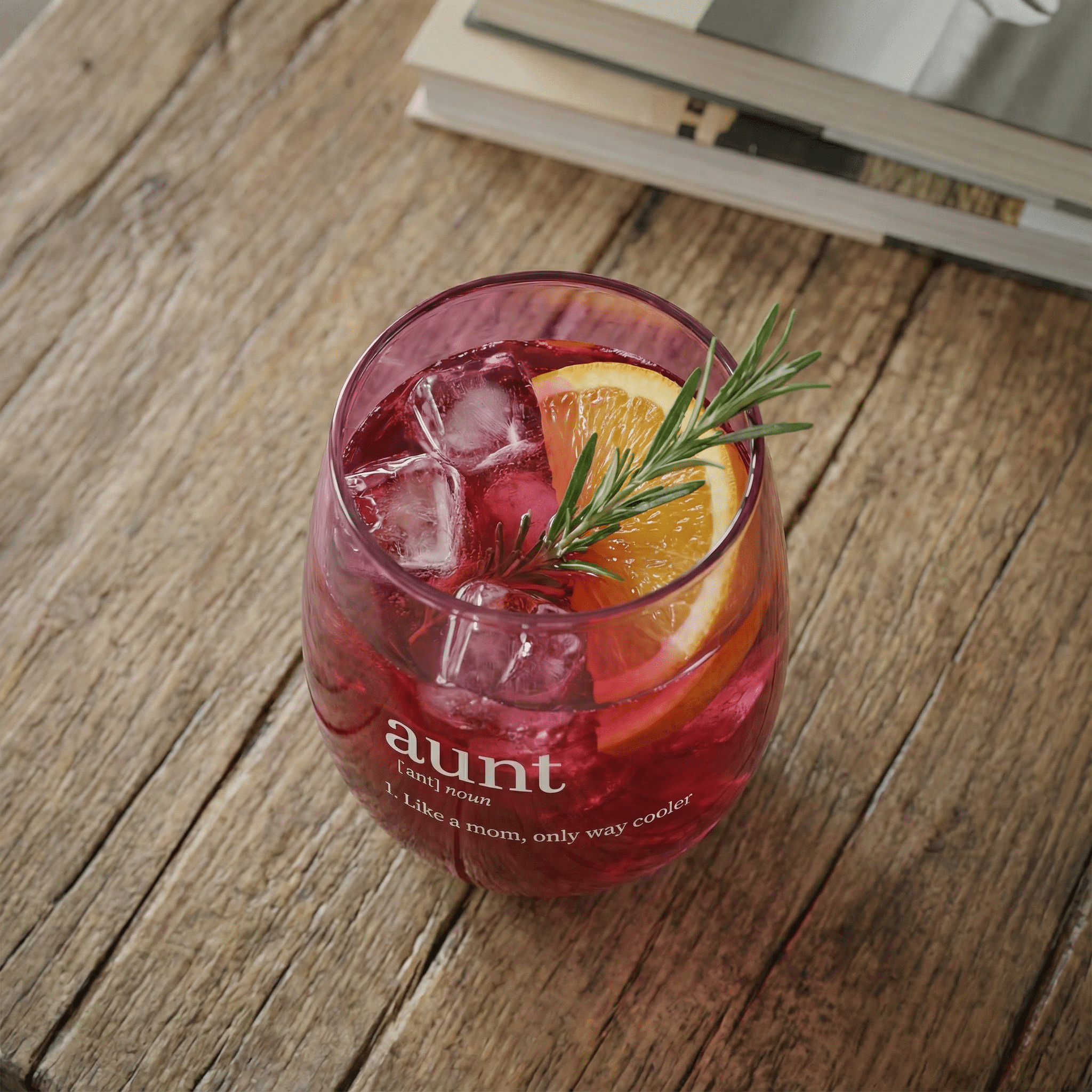 Aunt Jumbo Stemless Wine Glass in Pink | 30 Oz. | Holds an Entire Bottle of Wine