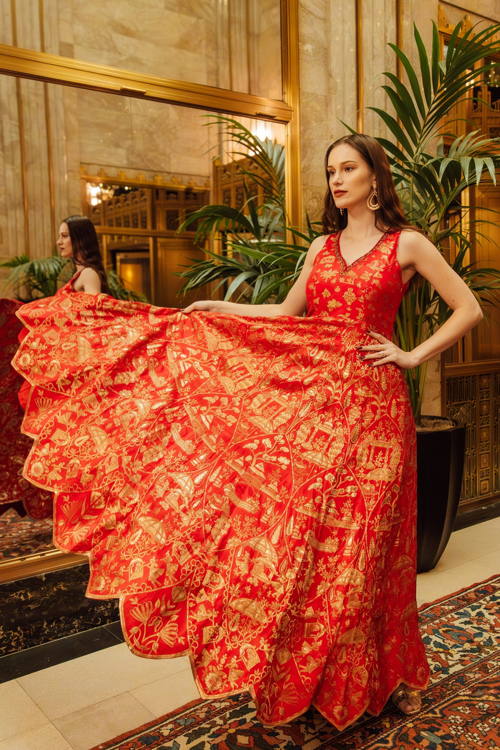 Azalea Jacquard Silk Red Gown