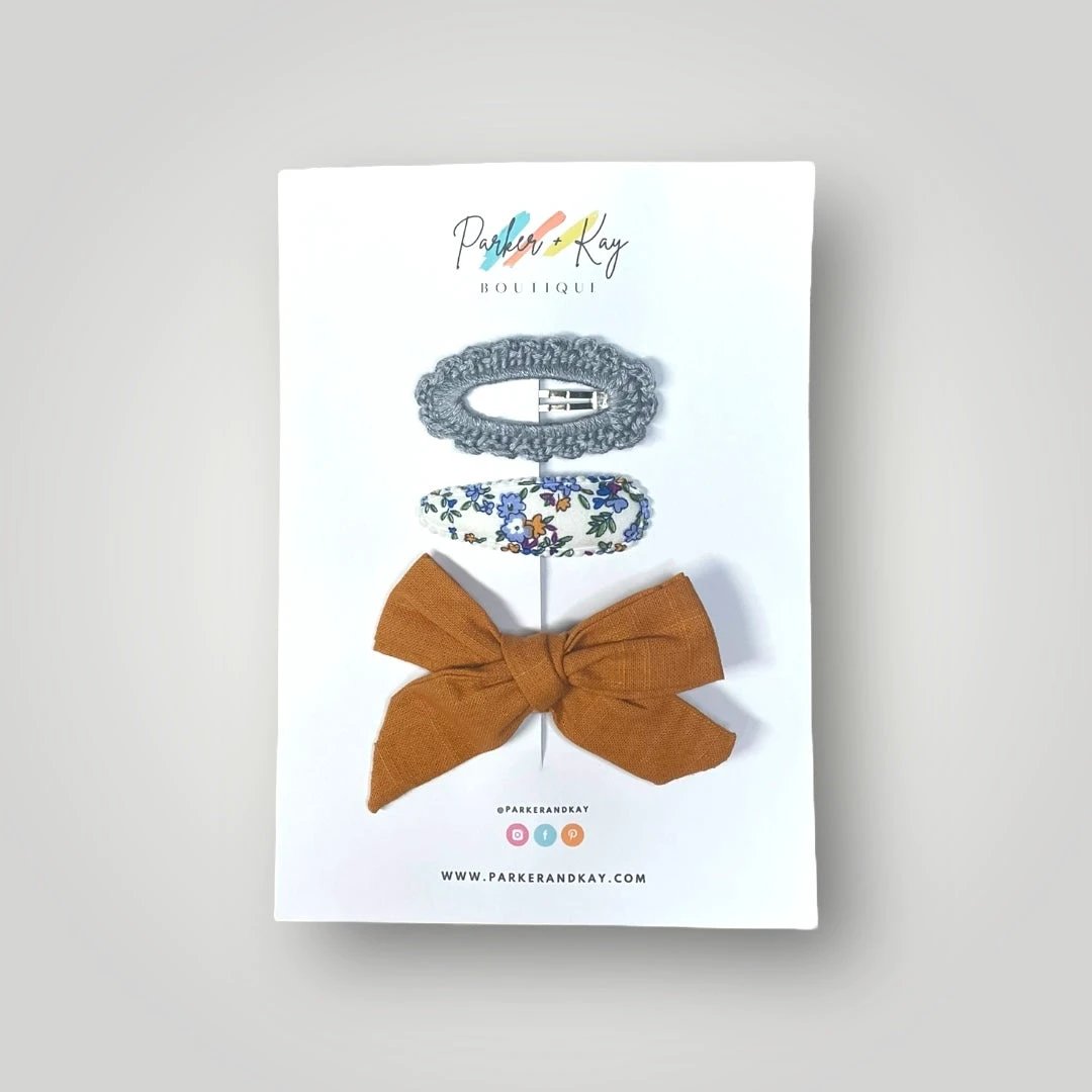 Girl’s 3-Piece Linen Bow Variety Set by Parker + Kay Creative