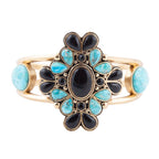 Barcelona Blue Turquoise Black Onyx Golden Cuff Bracelet