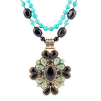 Barcelona Blue Turquoise and Black Onyx Golden Statement Necklace