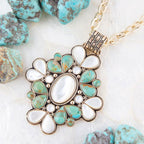 Barcelona Blue Turquoise and Mother of Pearl Golden Statement Necklace by Barse Jewelry