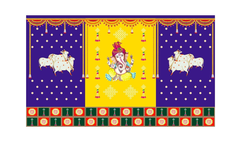 5x8 Feet Fabric Reusable Lord Ganesha Backdrop Banner for Wedding, Housewarming, Any ausipious occaions or pooja (1001)