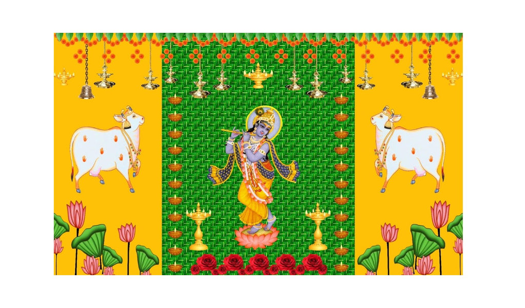 5x8 Feet Fabric Reusable Lord Krisha's Backdrop Banner for Janmashtami, Baby Shower or any Auspicious Occasions or pooja (1020)