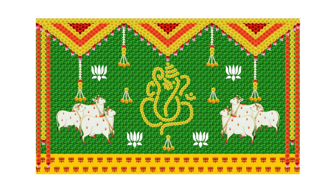 5x8 Feet Fabric Reusable Lord Ganesha Backdrop Banner for Wedding, Housewarming, Any ausipious occaions or pooja (1048)