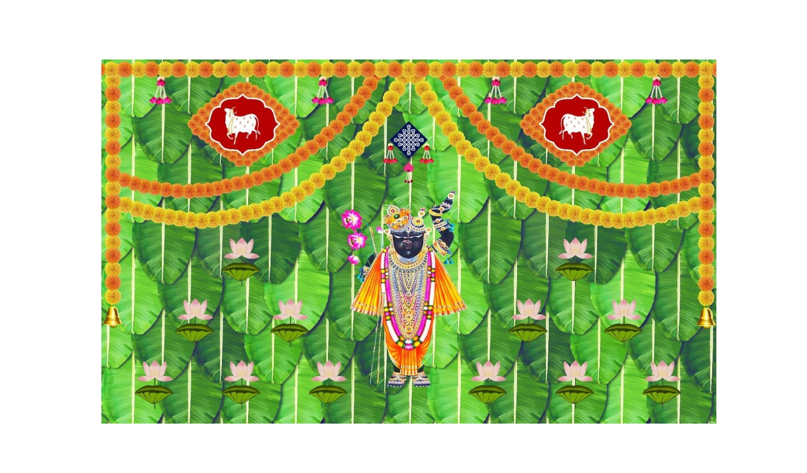 5x8 Feet Fabric Reusable Lord Krisha's Backdrop Banner for Janmashtami, Baby Shower or any Auspicious Occasions or pooja (1063)