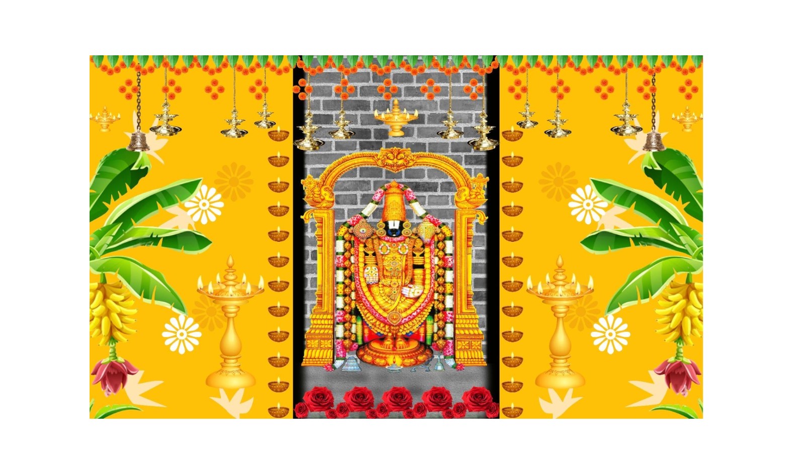 5x8 Feet Fabric Reusable Lord Venkateswara or Balaji Namam Backdrop Banner for South Indian Occasions like South indian Wedding, Pooja (1068)
