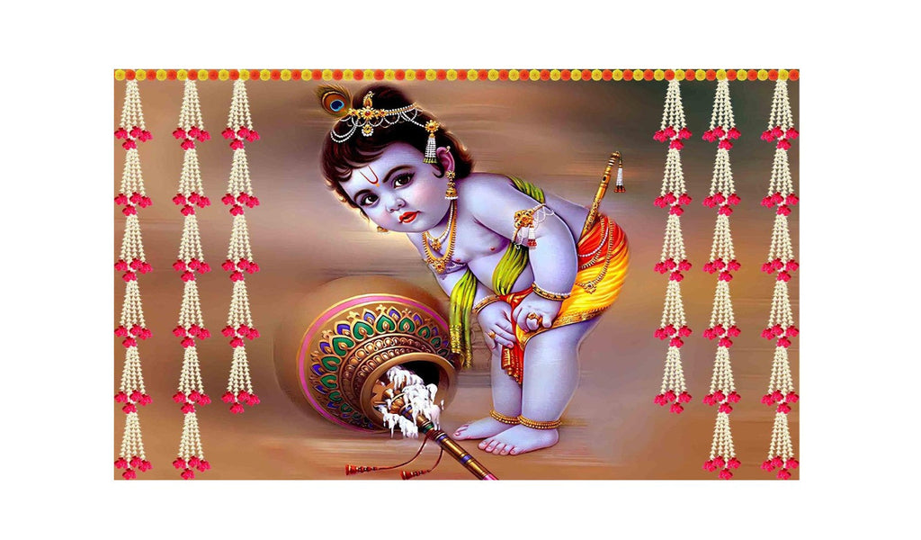 5x8 Feet Fabric Reusable Lord Krisha's Backdrop Banner for Janmashtami, Baby Shower or any Auspicious Occasions or pooja (1095)