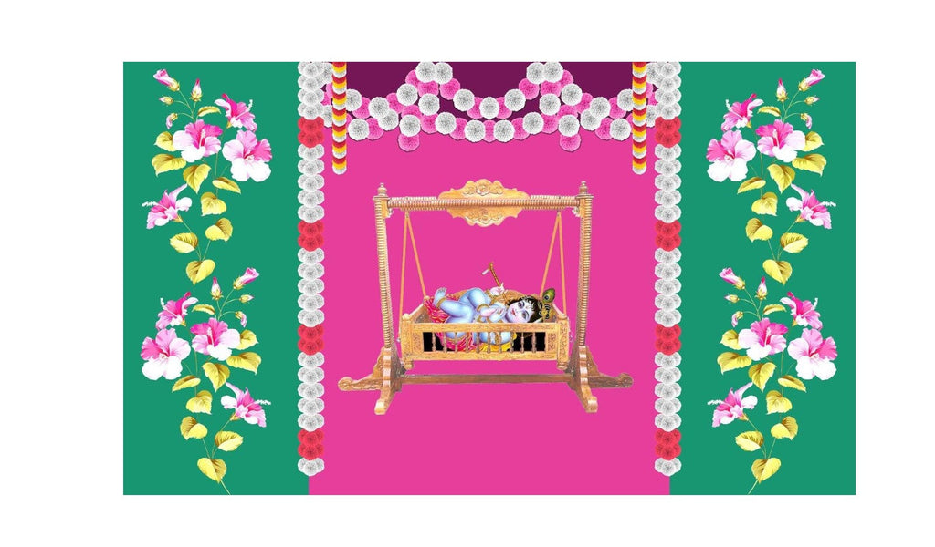 5x8 Feet Fabric Reusable Lord Krisha's Backdrop Banner for Janmashtami, Baby Shower or any Auspicious Occasions or pooja (1126)
