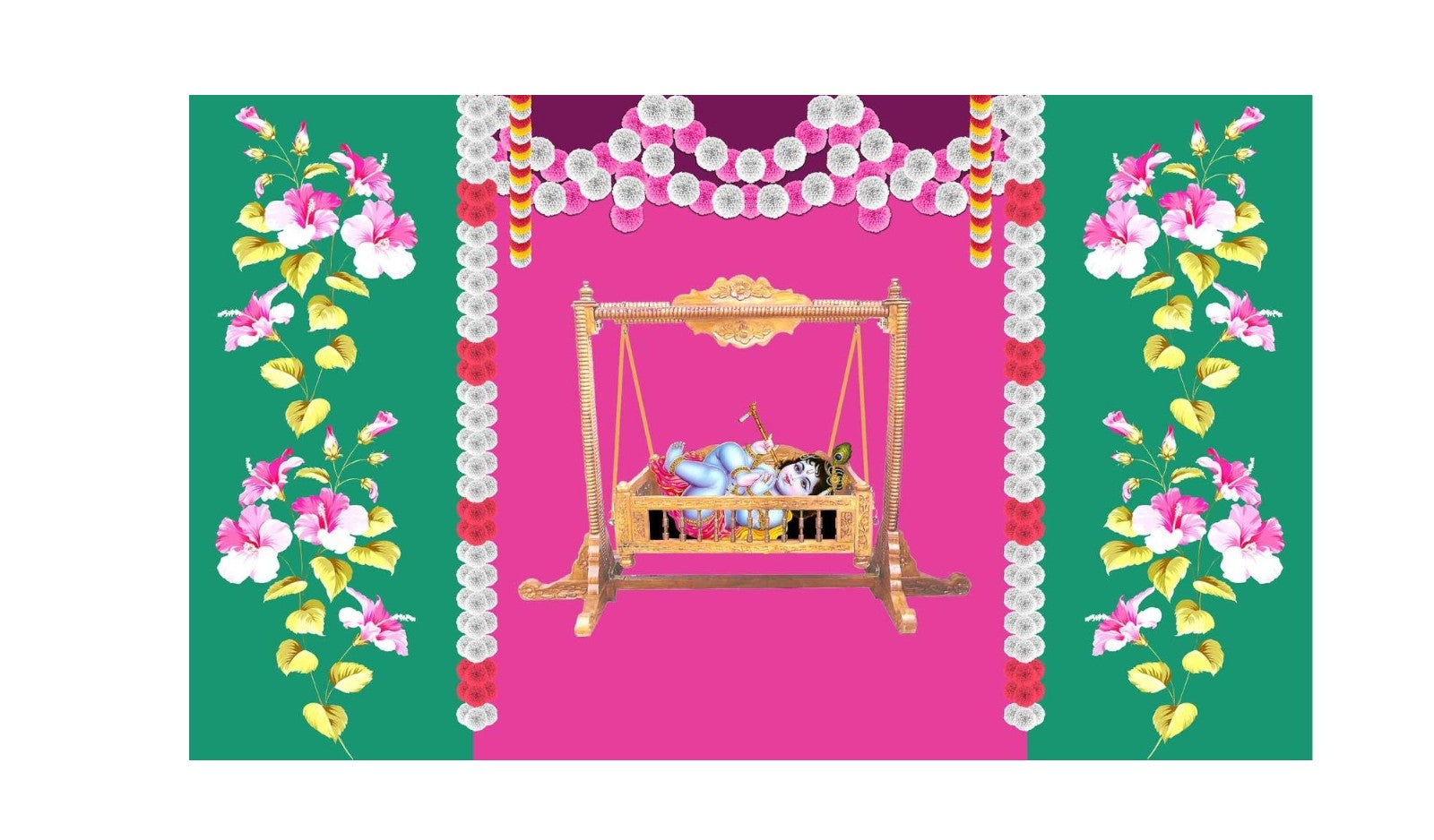 5x8 Feet Fabric Reusable Lord Krisha's Backdrop Banner for Janmashtami, Baby Shower or any Auspicious Occasions or pooja (1126)
