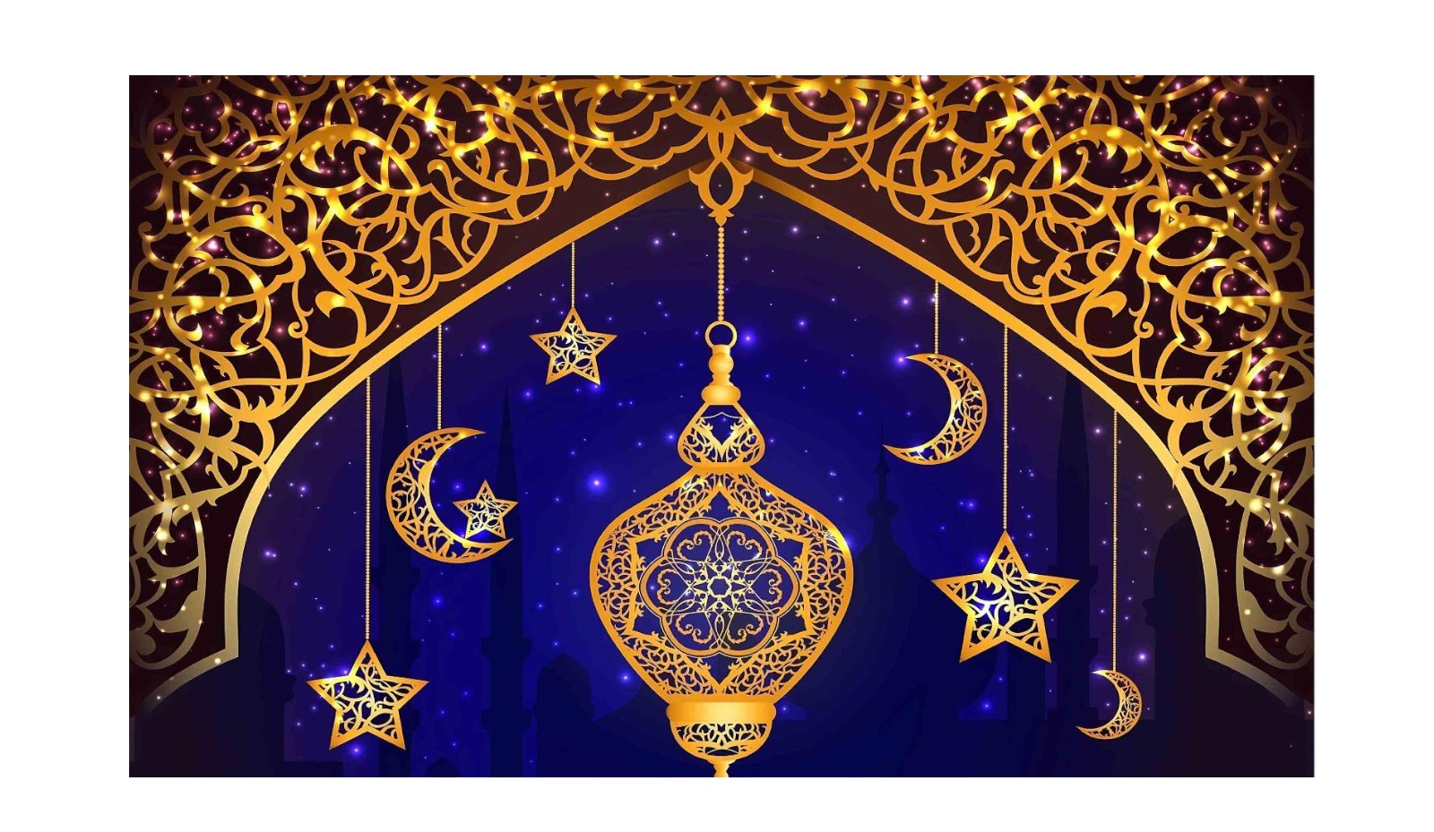5x8 Feet Fabric Reusable Moon & Star Backdrop Banner for Muslim occasions like Ramadan, Eid al-Fitr, Eid al-Adha, Muslim Weddings (1137)