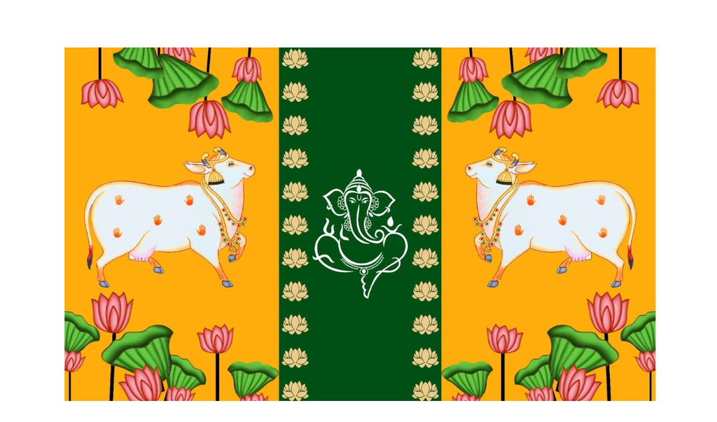 5x8 Feet Fabric Reusable Lord Ganesha Backdrop Banner for Wedding, Housewarming, Any ausipious occaions or pooja (1140)
