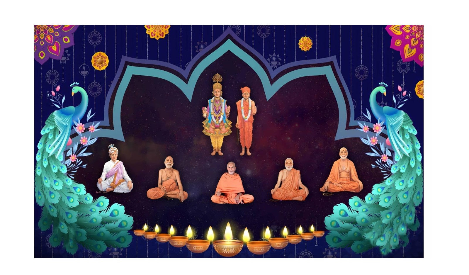 5x8 Feet BAPS Sanstha Swaminarayan Bhagwan Design Fabric Backdrop Banner for Pooja Decoration  (1174)