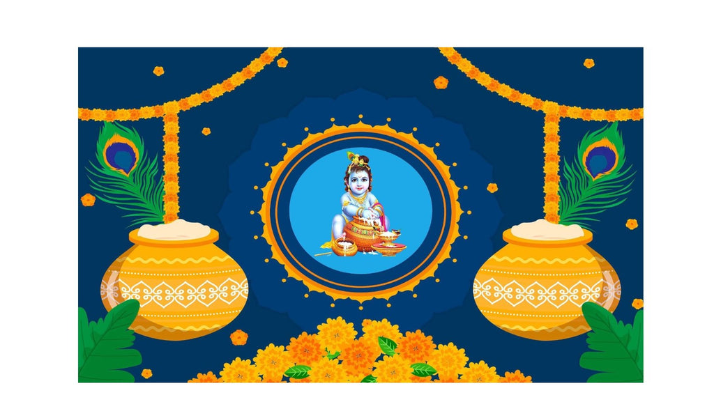 5x8 Feet Fabric Reusable Lord Krisha's Backdrop Banner for Janmashtami, Baby Shower or any Auspicious Occasions or pooja (1179)