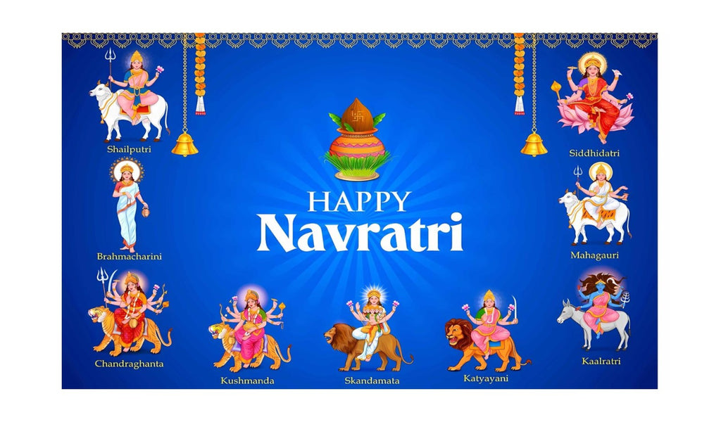 5x8 Feet Fabric Reusable  Happy Navratri Backdrop Banner for Navratri  or Durga Puja Festival