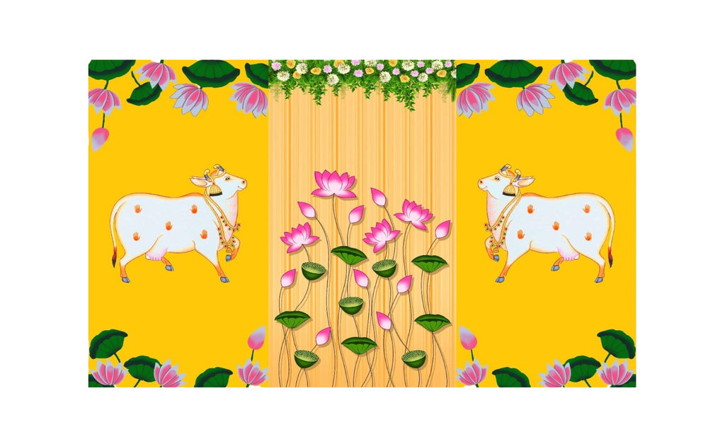 Traditional Pichwai Backdrop for Diwali, Wedding, Housewarming - 5 x 8 Feet Fabric Backdrop (1119)