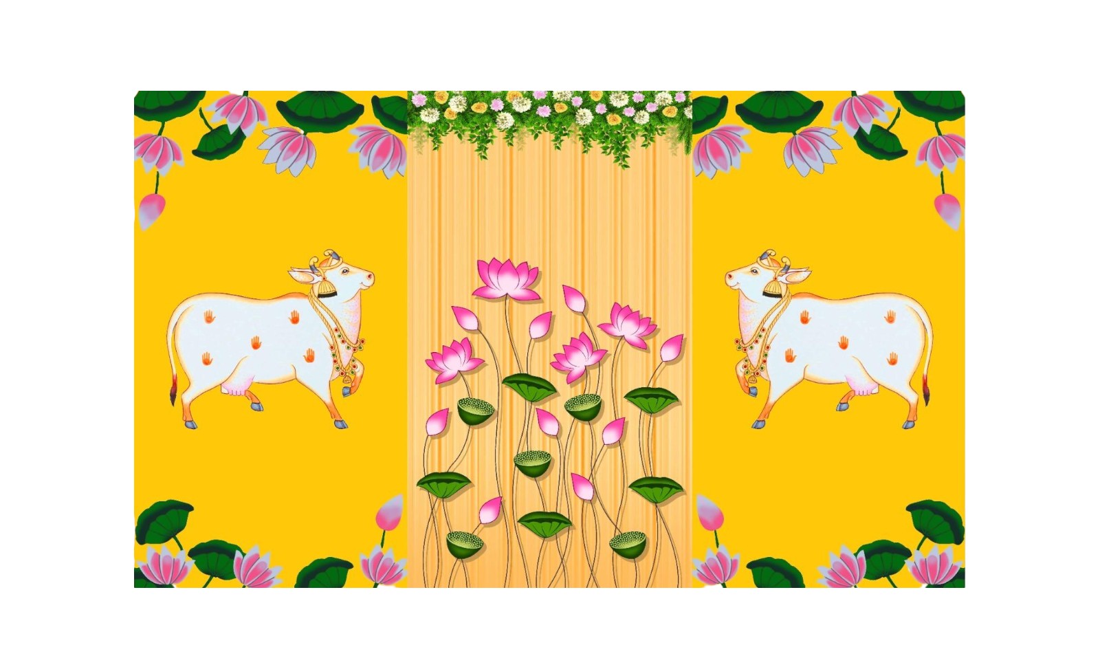 Traditional Pichwai Backdrop for Diwali, Wedding, Housewarming - 5 x 8 Feet Fabric Backdrop (1119)