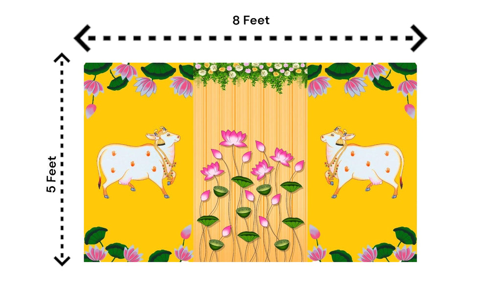 Traditional Pichwai Backdrop for Diwali, Wedding, Housewarming - 5 x 8 Feet Fabric Backdrop (1119)
