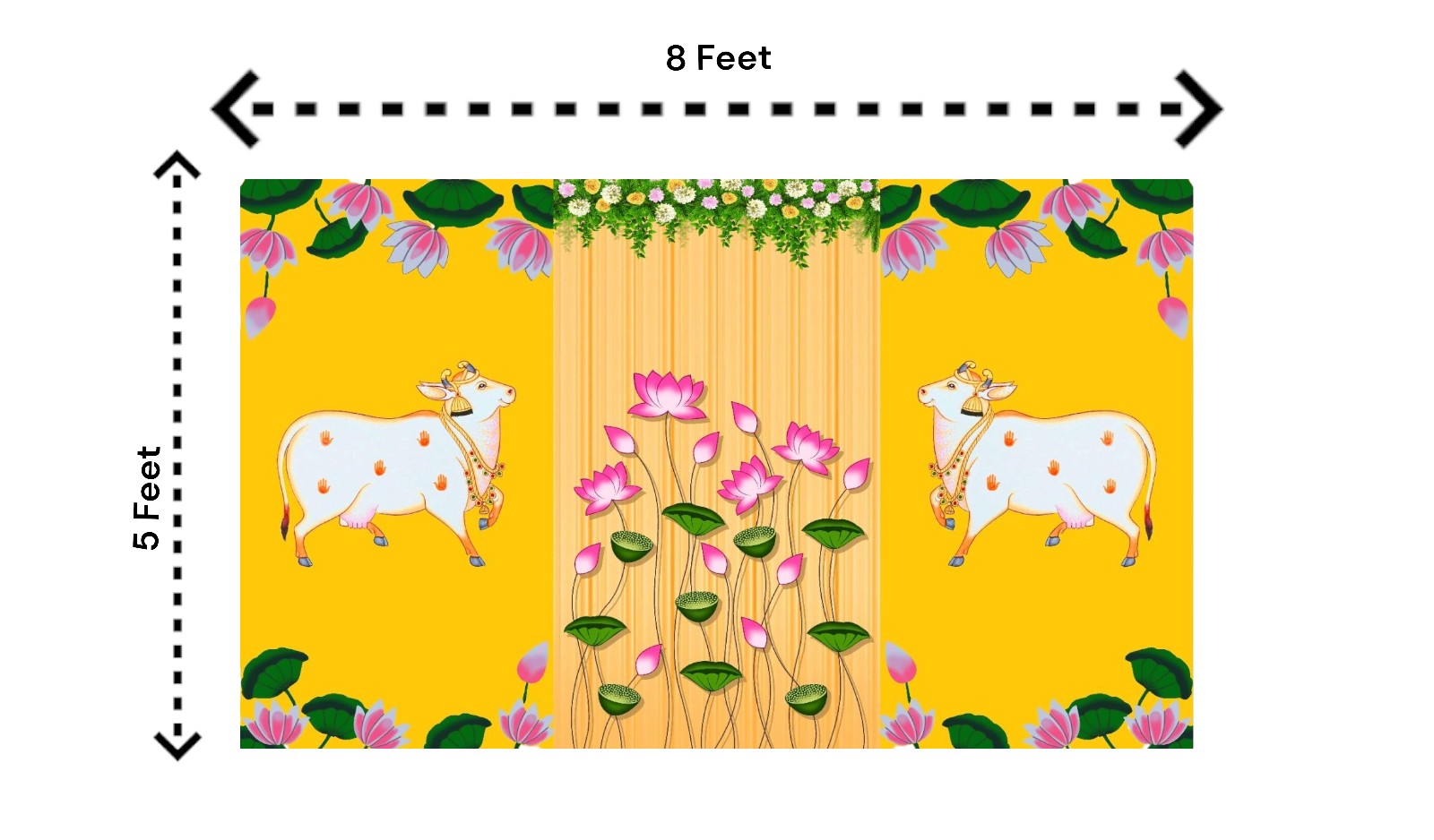Traditional Pichwai Backdrop for Diwali, Wedding, Housewarming - 5 x 8 Feet Fabric Backdrop (1119)