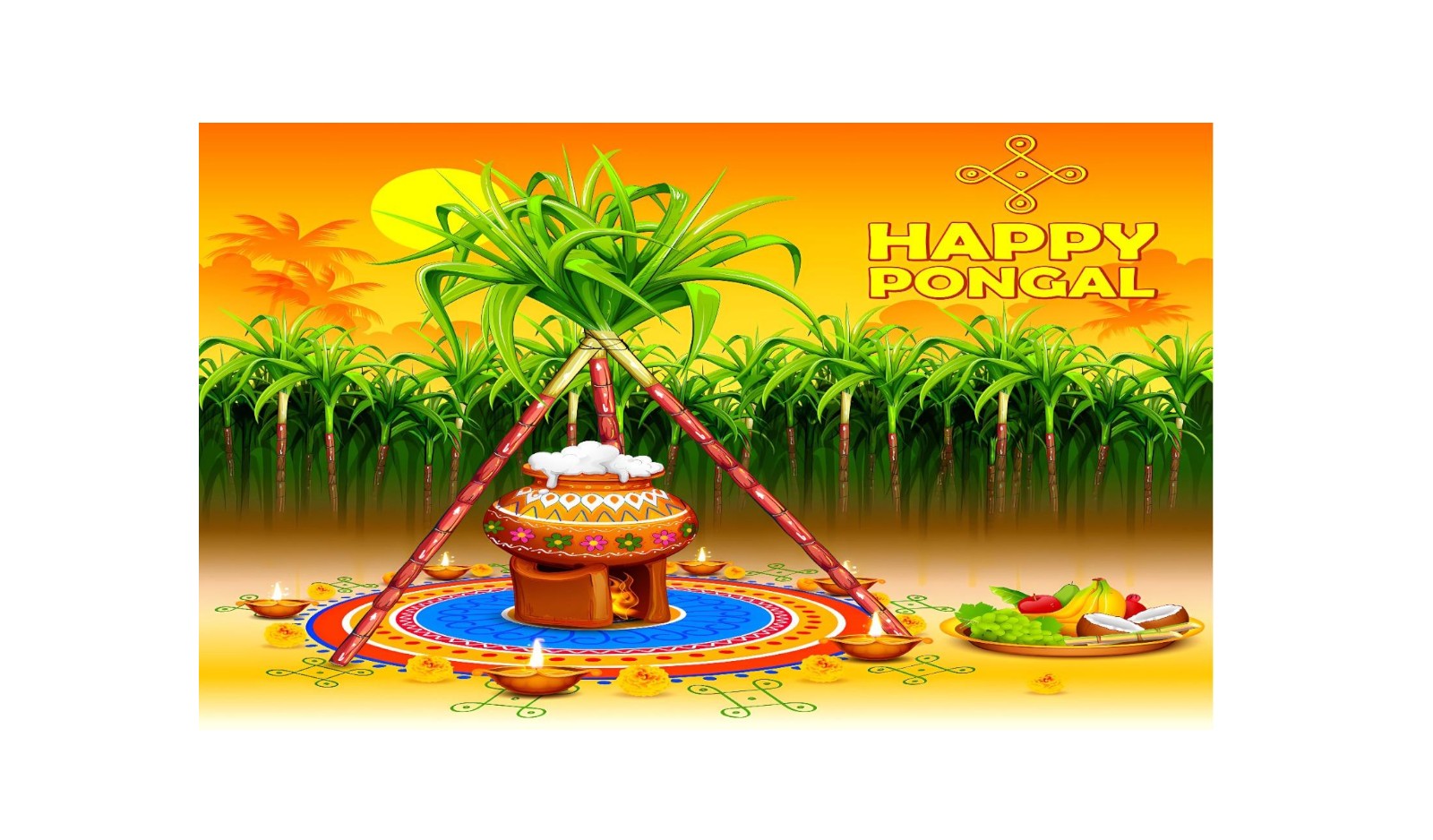 5x8 Feet Fabric Reusable Happy Pongal Backdrop Banner for Pongal Festival