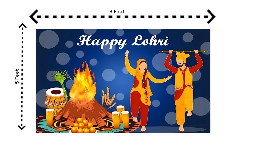 5x8 Feet Fabric Reusable Happy Lohri Backdrop Banner for Lohri  Festival