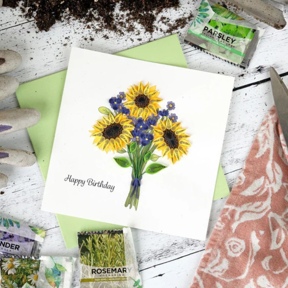 Birthday Sunflower Bouquet Quilled Greeting Card