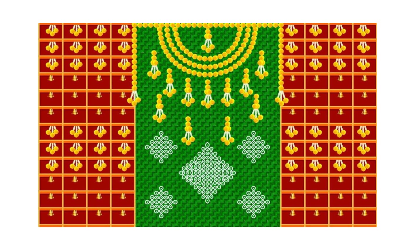 Traditional Indian Backdrop for Diwali, Wedding, Housewarming - 5 x 8 Feet Fabric Backdrop (AS1436)