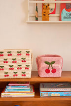 Square Raffia Basket - Pink - Cherry Design