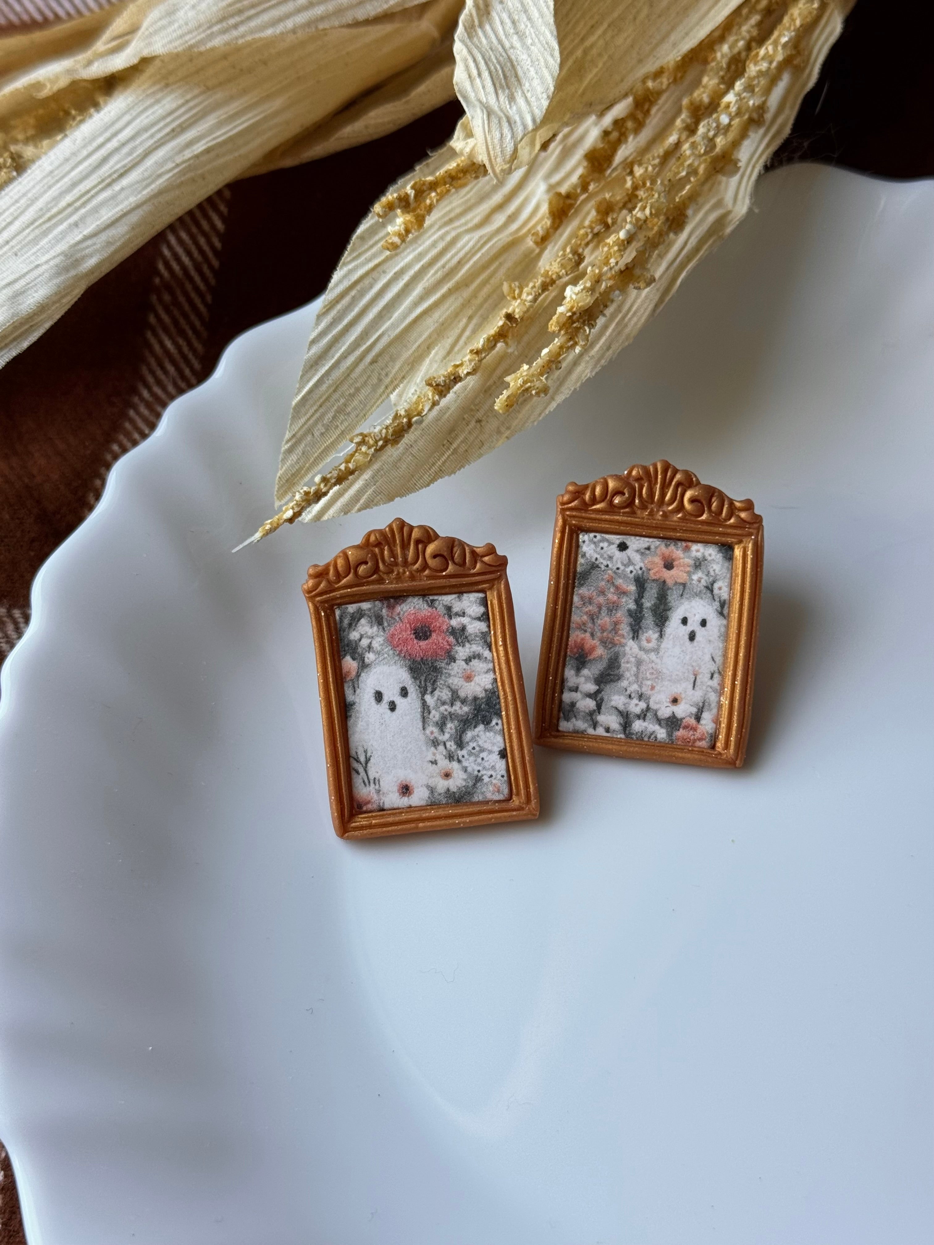Gold Framed Ghost Earrings