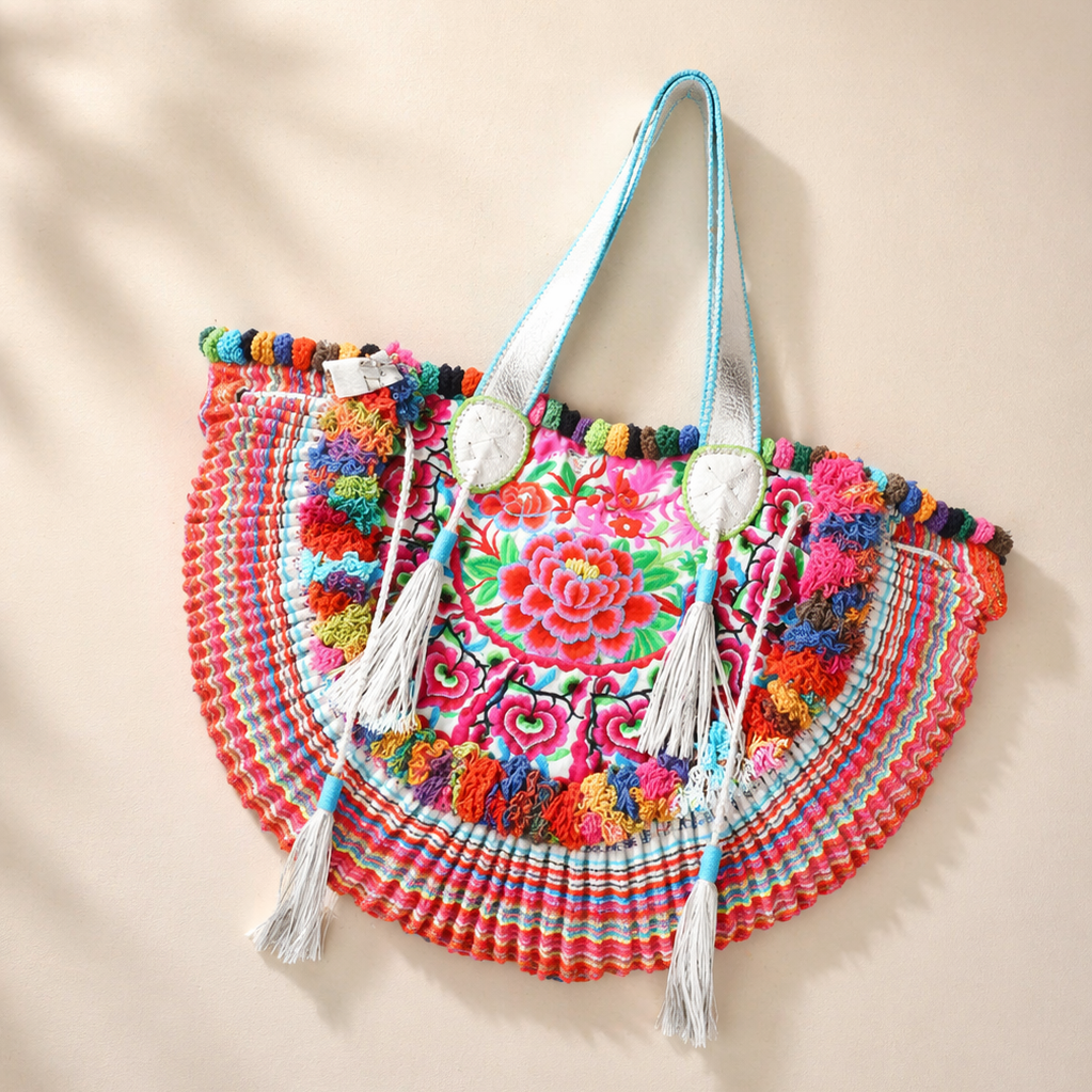 Half-moon Ibiza Bag Pom Pom Trimmed XL - Thailand