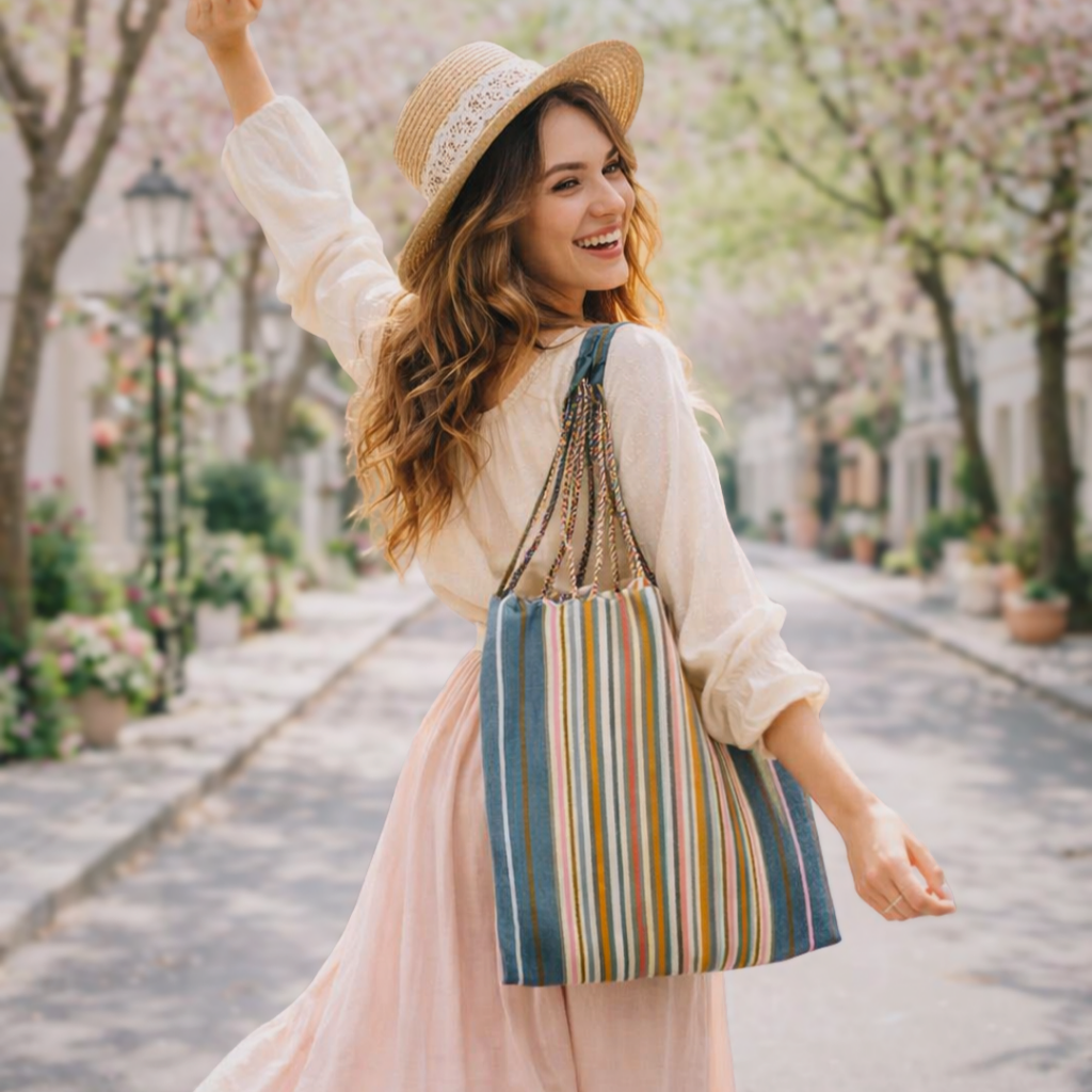 Poppy Woven Striped Tote | Hammock Bag - Mexico