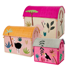 Raffia Storage Baskets with Jungle Pink Theme - Set of Three by Rice By Rice