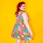 8-Bit A-Frames Fit & Flare Midi Dress in Bright Day by Blue Platypus Clothing