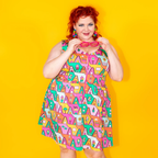 8-Bit A-Frames Fit & Flare Midi Dress in Bright Day by Blue Platypus Clothing