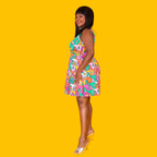 8-Bit A-Frames Fit & Flare Midi Dress in Bright Day by Blue Platypus Clothing