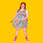 8-Bit A-Frames Fit & Flare Dress in Pretty Pastel by Blue Platypus Clothing