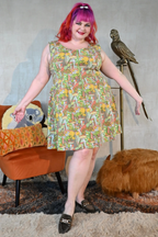 Mushrooms Fit & Flare Midi Dress in Olive by Blue Platypus Clothing