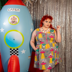 Cats in Space Print Fit & Flare Midi Dress in Asteroid Field by Blue Platypus Clothing
